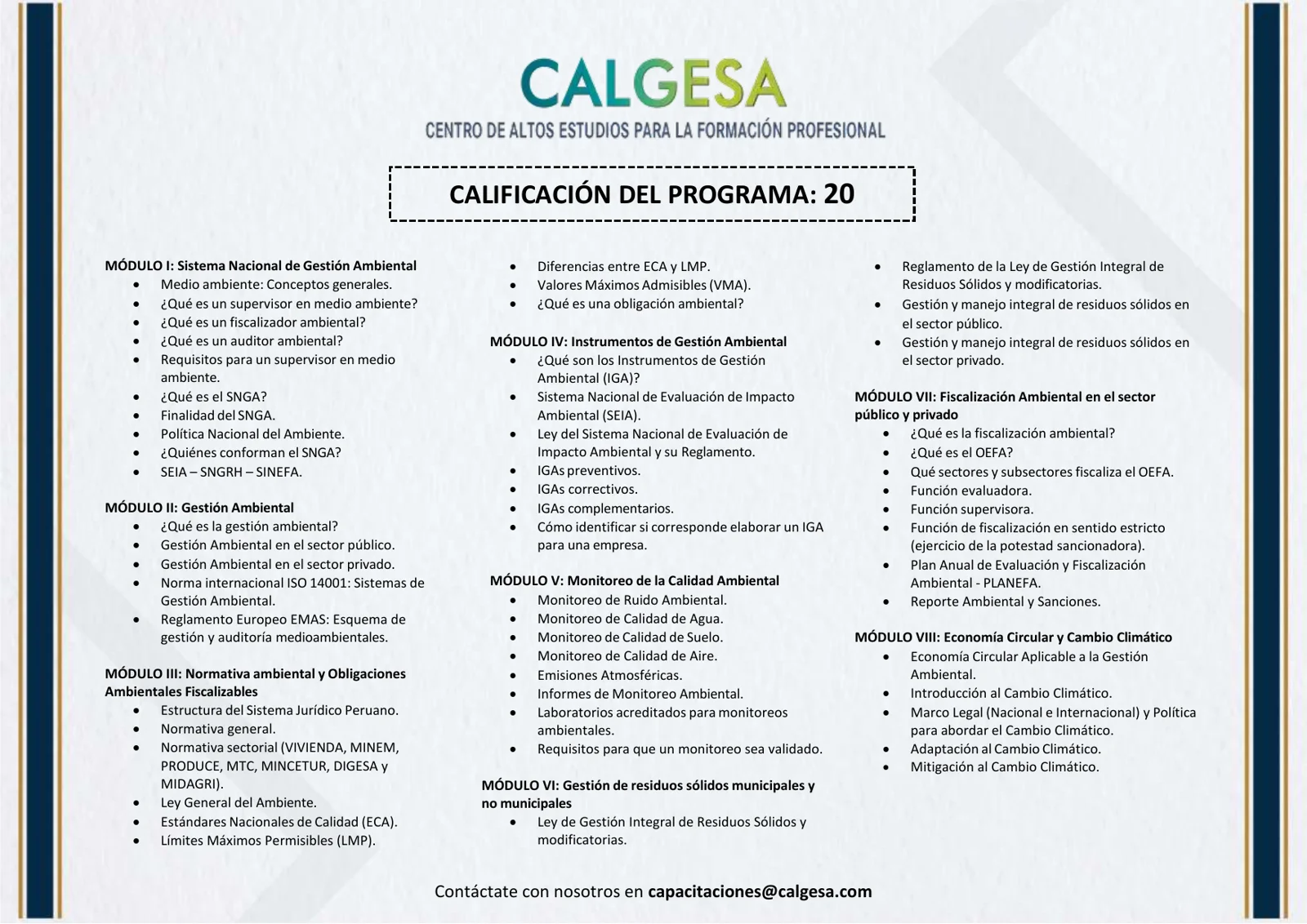 Reverso del certificado Certificado Calgesa